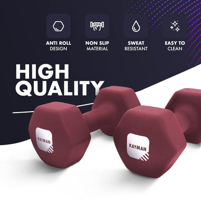 KAYMAN Neoprene Dumbbells with Free Poster – Weight Set for Home Gym | Fitness Training Equipment | Anti-Slip Grip Material | Comes with Workout Guide | Pair of 1kg 2kg 3kg 4kg 5kg 6kg 8kg 10kg (8)