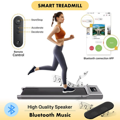 Under Desk Treadmill with Bluetooth & Remote Control Walking Running Pad Machine Adjustable Speeds LED Display for Home or Office (Grey)