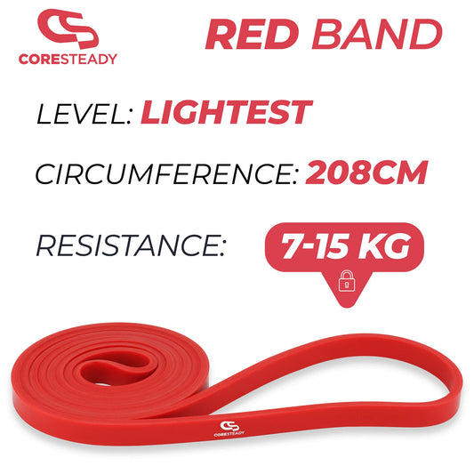 Coresteady Pull Up Bands & Resistance Bands - Rubber Heavy Duty Elastic Loop Band for Men & Women - Build Fit Power & Muscle - Training, Fitness Assist Pull Ups & Gym Exercise - Red, 7-15kg