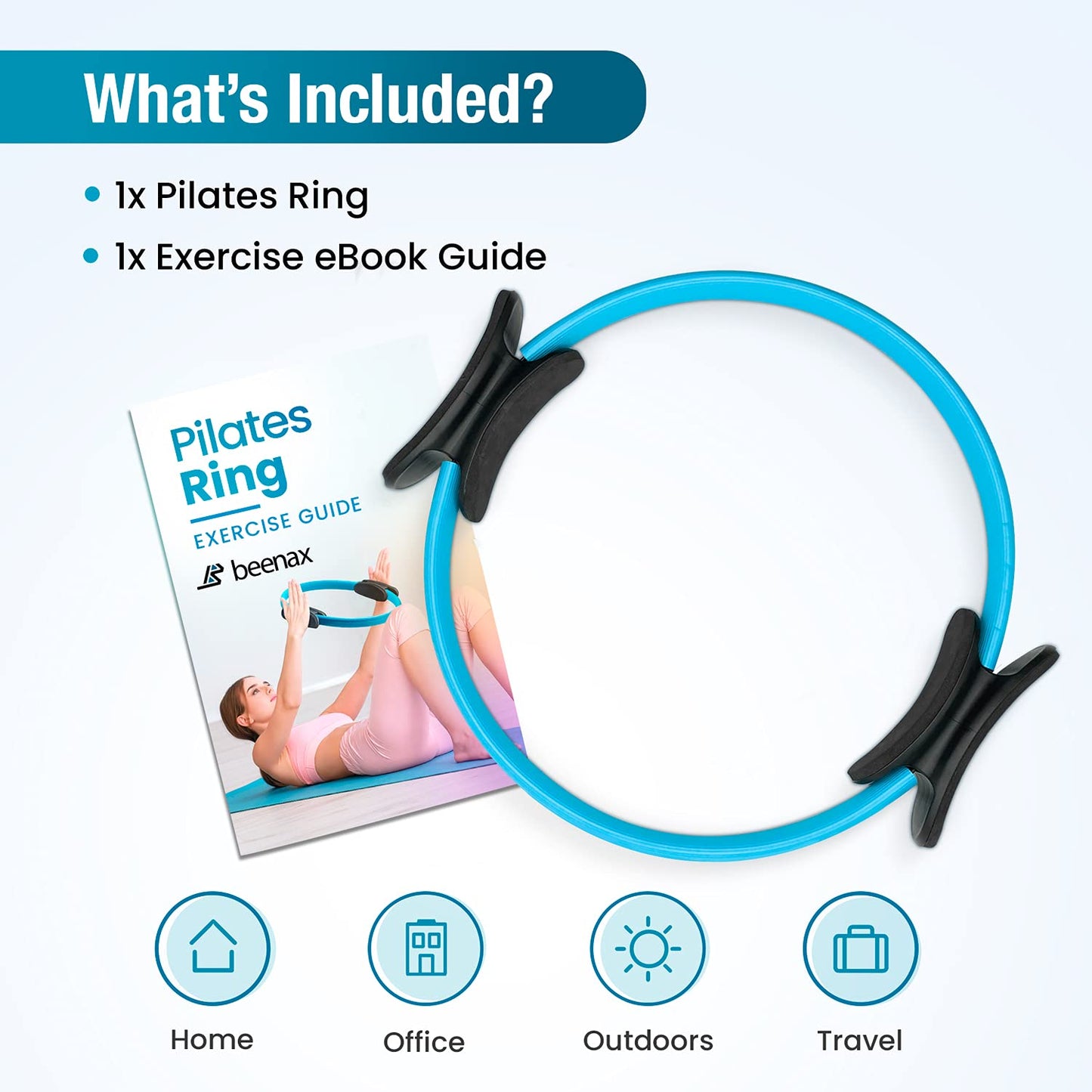 beenax Pilates Ring - Double Handle Exercise Circle, Fitness Magic Circle - Perfect for Yoga, Core Training, Physical Therapy and Toning Thighs, Abs and Legs (Strong & Resistant) - 12” / 30cm