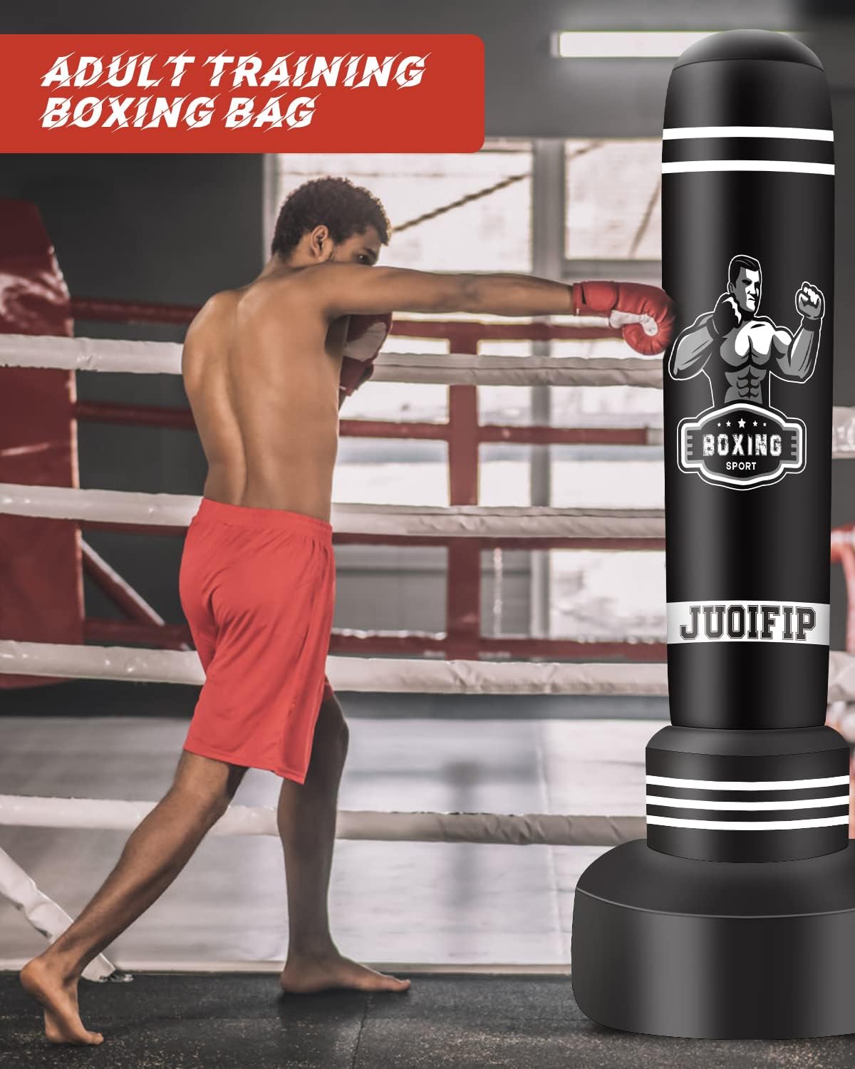 NZQXJXZ Freestanding Punching Bags for Adults - 175cm Heavy Punching Bag with Stand - Men Standing Boxing Bag Inflatable Kickboxing Bag for Training MMA Muay Thai Fitness