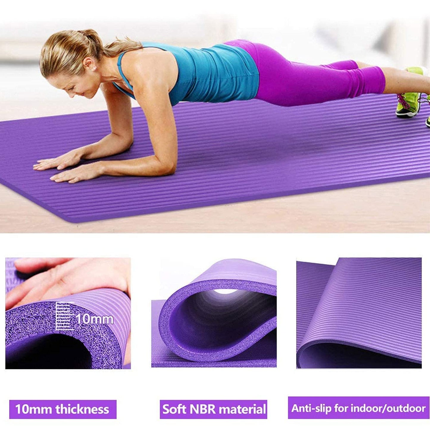 Lions Yoga Mat 10mm Thick NBR Foam Non-Slip Exercise Mat With Carrying Strap, Eco Friendly High Density Workout Mat for Women Men Home Gym Exercise, 180x61cm Purple