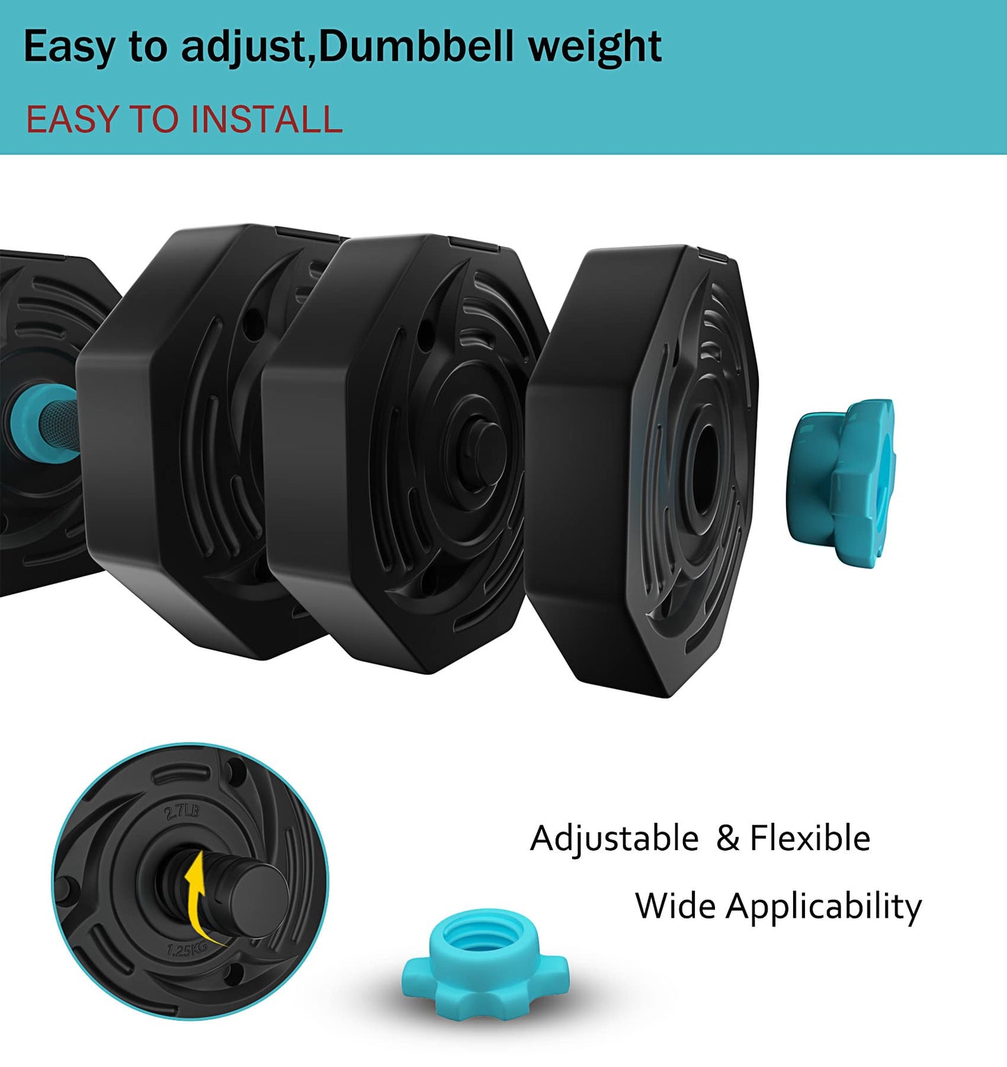 Dumbbell 20KG Adjustable Weights Fitness Dumbbell Set for Men/Women,Arm Hand Weight Barbell for Bodybuilding Exercise Strength Training Home Gym Equipment Pair with Connector