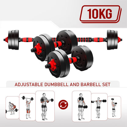 LMS Data Neoprene Dumbbells and Barbell Weight Set - Adjustable Dumbell and Barbells Training Equipment for Men Women Home Fitness or Gym Workout, 10kg Weights Sets