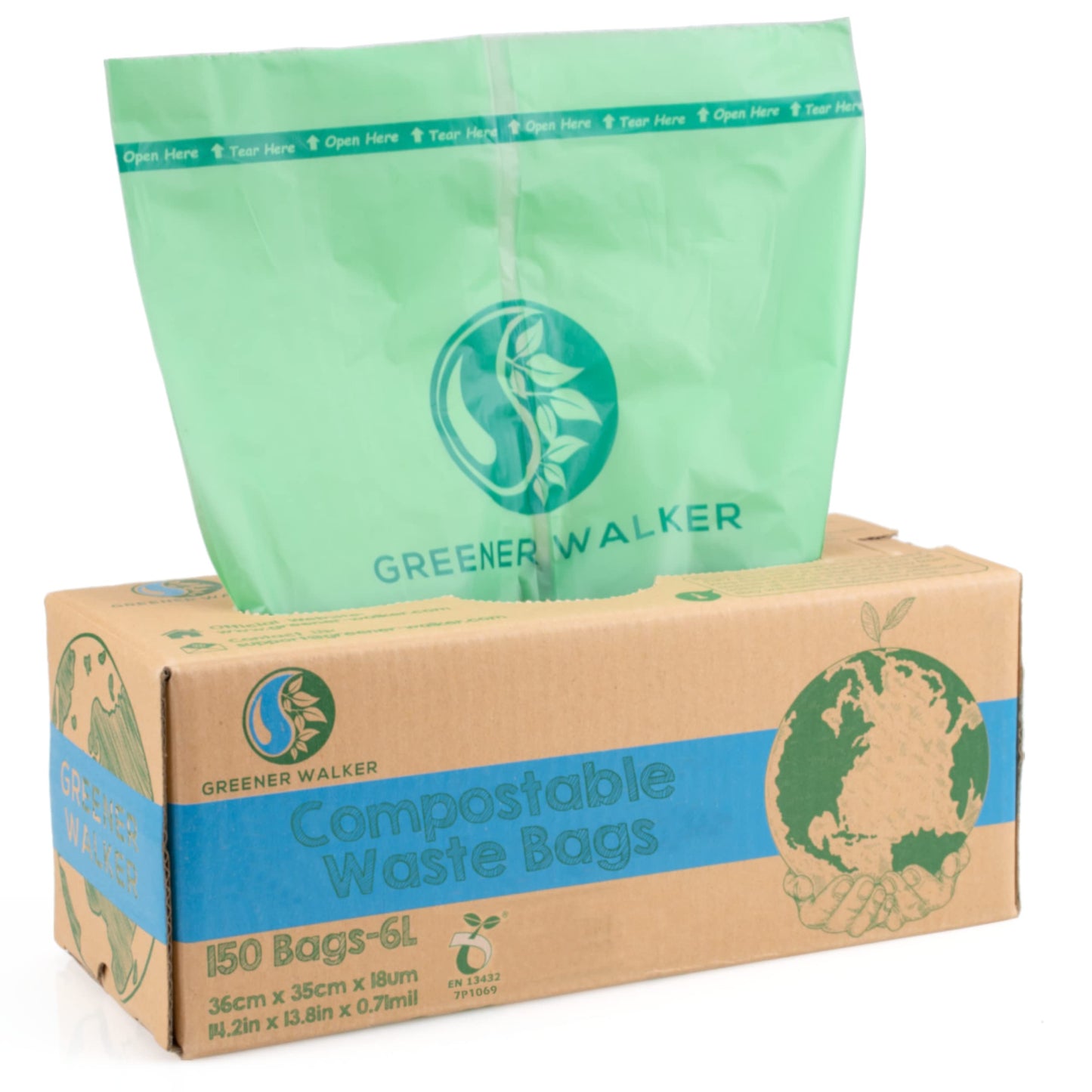 Greener Walker 6L-150Bags 100% Compostable Biodegradable Bin Liners 6L/10L/30L Food Waste Bags with EN13432 Certificate Caddy Kitchen Bin Liners