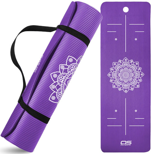 Yoga Mat Exercise NBR Fitness foam mat Extra Thick Non-Slip Large Padded High Density ideal for HiiT Pilates gymnastics mats Fitness & Workout with Free Carry Strap (Purple Mandala)