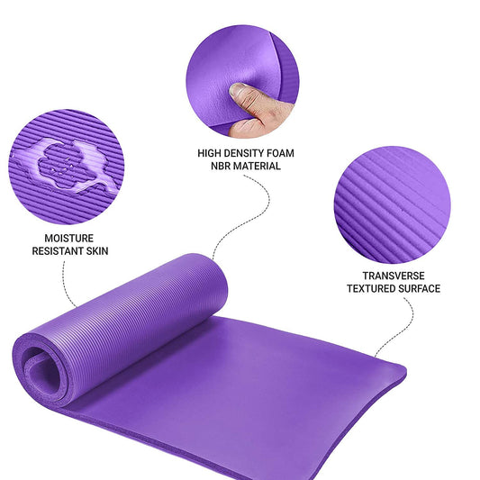 Lions Yoga Mat 10mm Thick NBR Foam Non-Slip Exercise Mat With Carrying Strap, Eco Friendly High Density Workout Mat for Women Men Home Gym Exercise, 180x61cm Purple