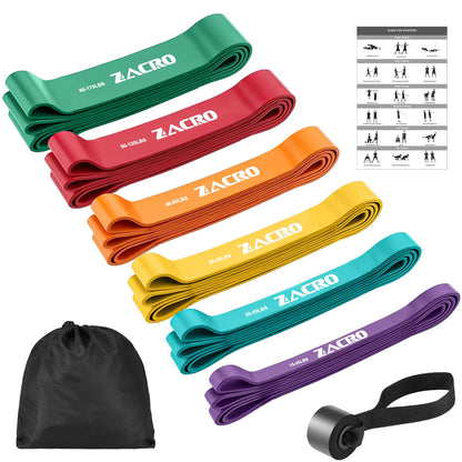 Zacro Pull Up Bands Set - 6 Levels Resistance Bands Set for Men and Women - Exercise Loop Bands with Door Anchor, Training Poster & Pouch for Workout Home Gym Exercise, Yoga, Pull Up Assistance Bands