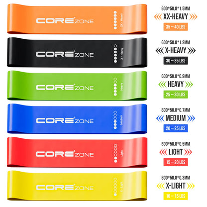 COREZONE Resistance Bands Set of 6 | Home Gym Exercise Bands for Workout | 6 Resistance Levels Bands for Glute, Yoga, Pilates, Fitness, Knee, Physio Therapy | Loop Resistance Band for Men & Women