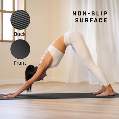 KG Physio Non Slip Yoga Mat with Yoga Mat Strap - Exercise Mat for Home Workouts, HiiT, Pilates, and Yoga - Fitness Mat, Pilates Mat, Gym mat, Yoga Mats for Women and Men, 183 x 60 x 0.8 cm, Black