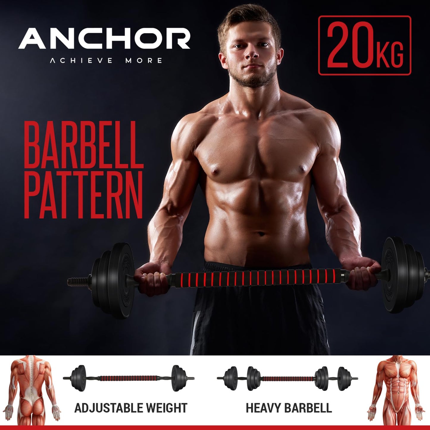 Anchor's Adjustable Dumbbells Weights set for Men Women, Dumbbell hand weight Polyvinyl Chloride Barbell Perfect for Bodybuilding fitness weight lifting training home gym equipment free weights (20)