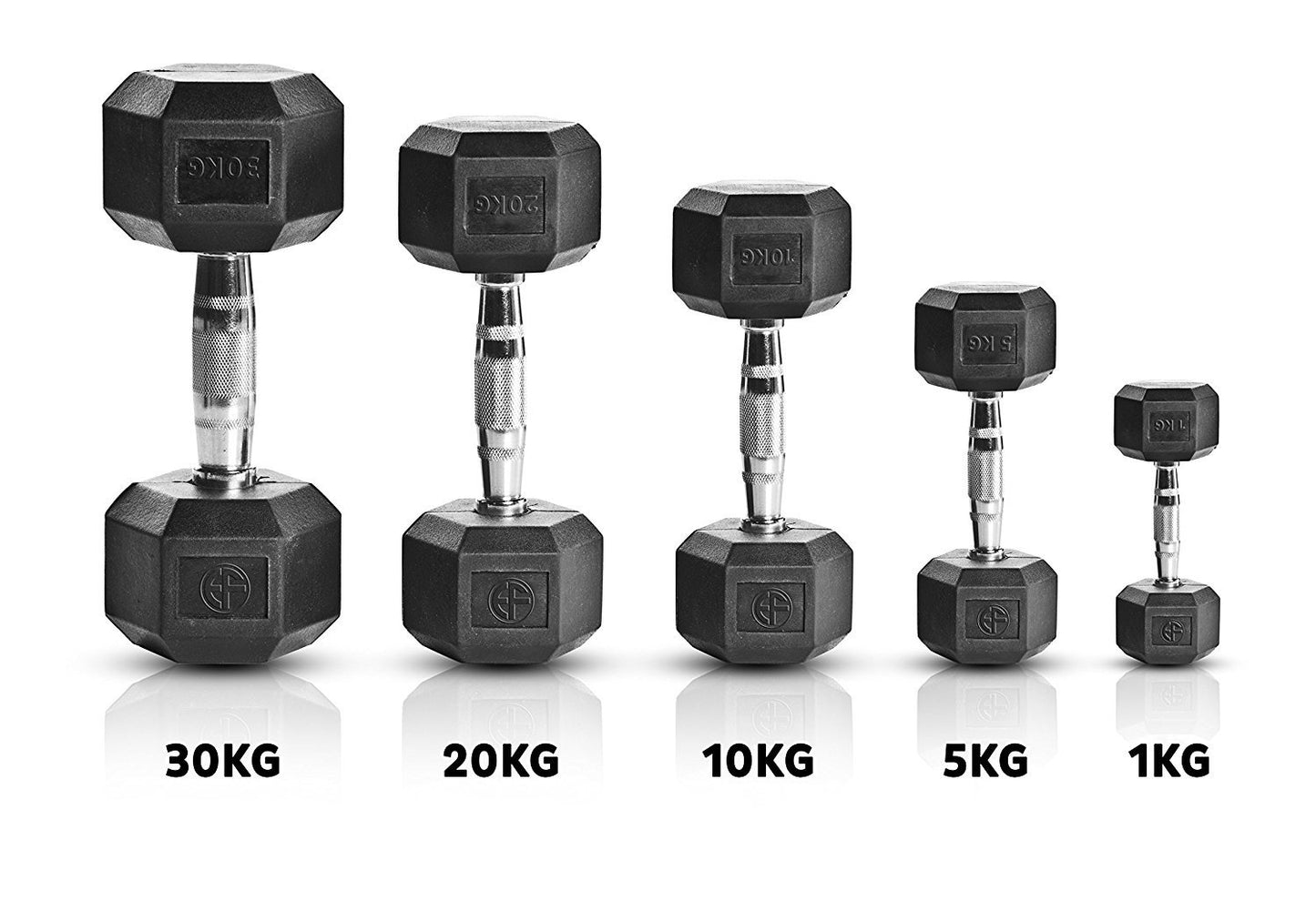 EXTREME FITNESS® Hex Dumbbell Rubber Weight Sets 1KG - 50KG (2 x 20KG)