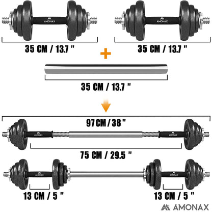 Amonax 20kg Cast Iron Adjustable Dumbbells Weight Set, Barbell Set Men Women, Strength Training Equipment Home Gym Fitness, Dumbell Pair Hand Weight, Bar Bells Free Weights for Weight Lifting, 20KG