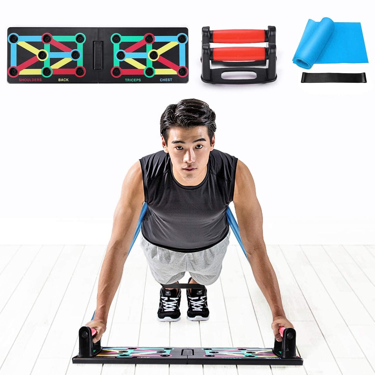 TOMSHOO Push Up Board, 12 in 1 Press Up Board Foldable Portable with Push Up Handle and Anti-slip Stickers, Multifunctional Muscle Board Workout Equipment for Gym, Home, Strength Training, Exercise