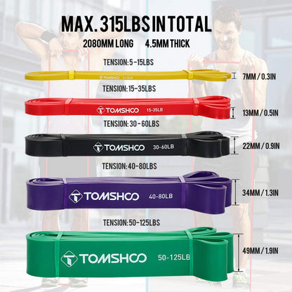 TOMSHOO Resistance Loop Bands, 5 Packs Pull Up Assist Bands Set Latex Skin-Friendly with Double Handles and Door Anchor, Workout Bands for Powerlifting CrossFit Stretching Gym Yoga Strength Training