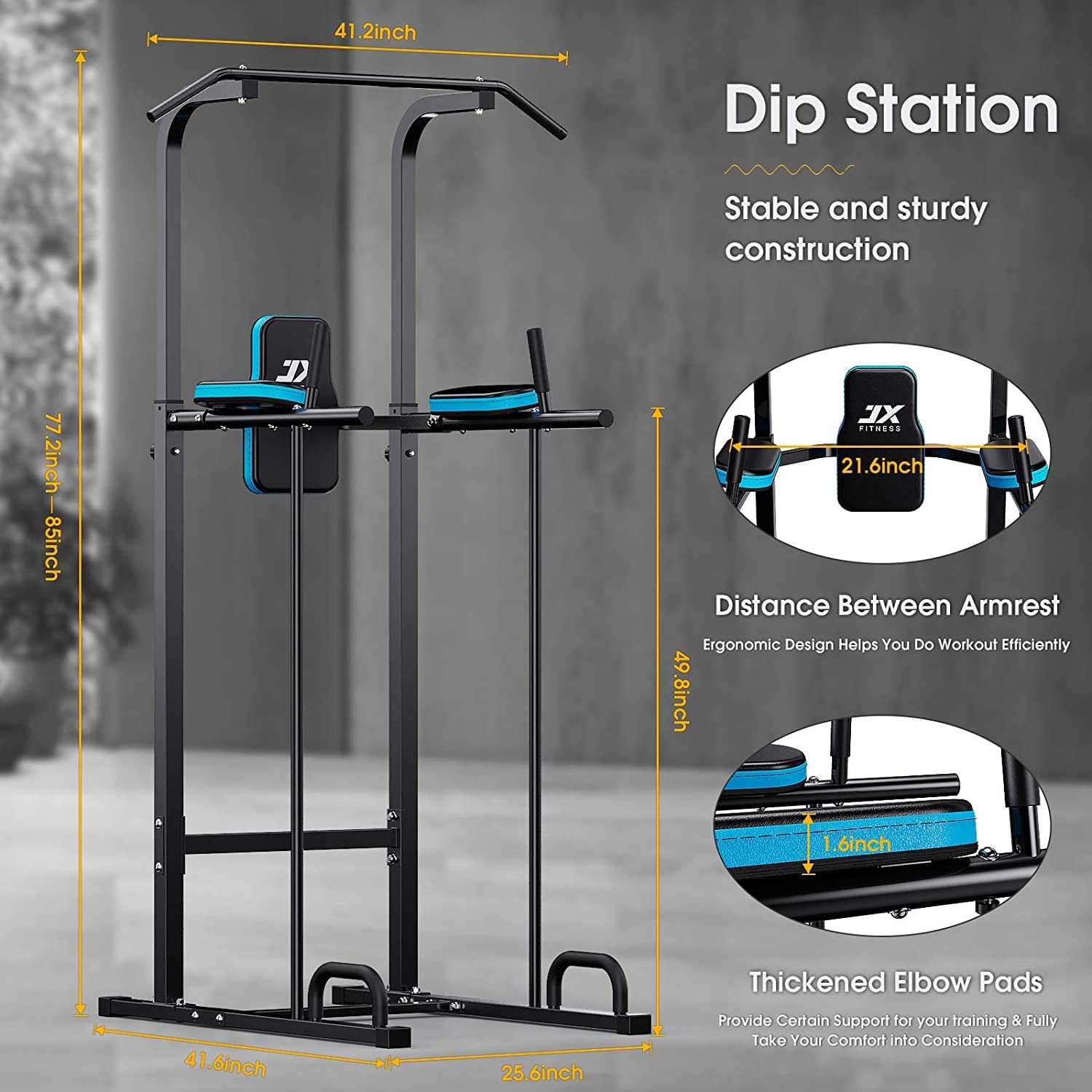 JX FITNESS Power Tower Adjustable Dip Bar Pull up Bar Knee Raise