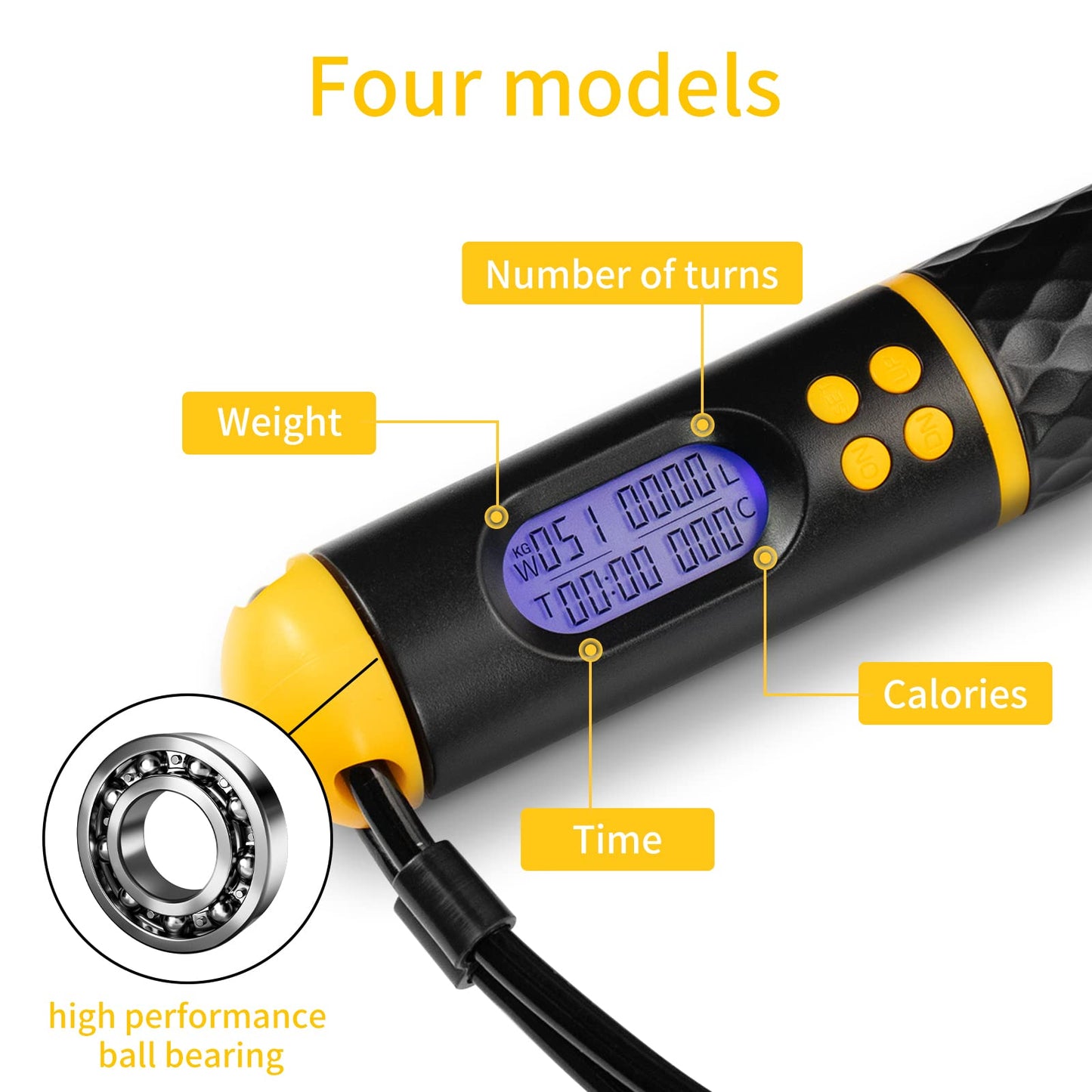 Skipping Rope Digital Jump Cordless - Counter Speed Tangle-Free Adjustable Rope & Non-Slip Handle with Weighted Skipping Ropes for Fitness, Exercise Jump Ropes for Children Adults