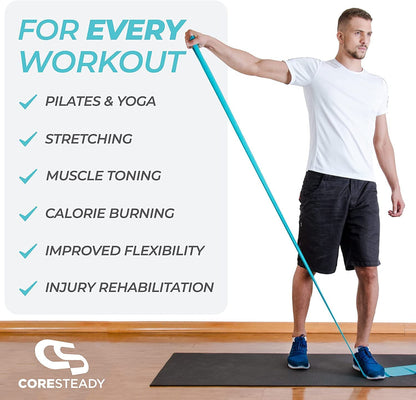 Coresteady Resistance Band For Men & Women - Exercise Band to Build Strength, Flexibility, Muscle & Tone - For Fitness, Stretching, Pilates, Physio & Yoga - With Exercise Guide