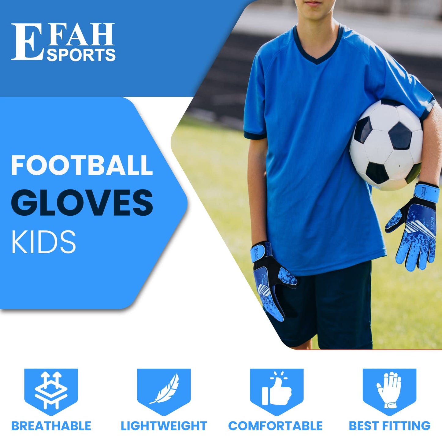 EFAH SPORTS Football Goalkeeper Gloves For Boys kids Children Youth Soccer Goalie Glove with Super Grip Palms