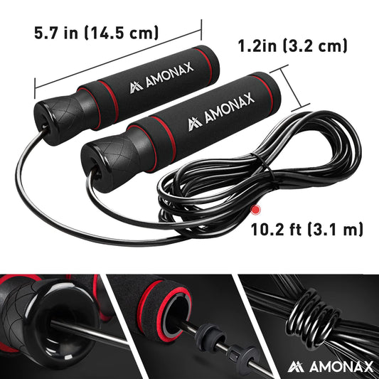 Amonax Gym Equipment for Home Workout (Ab Roller Wheel Set, Skipping Rope, Push-up Handles). Fitness Exercise, Strength Training Equipment for Abs, Weight Loss, Sport Accessories for Men Women