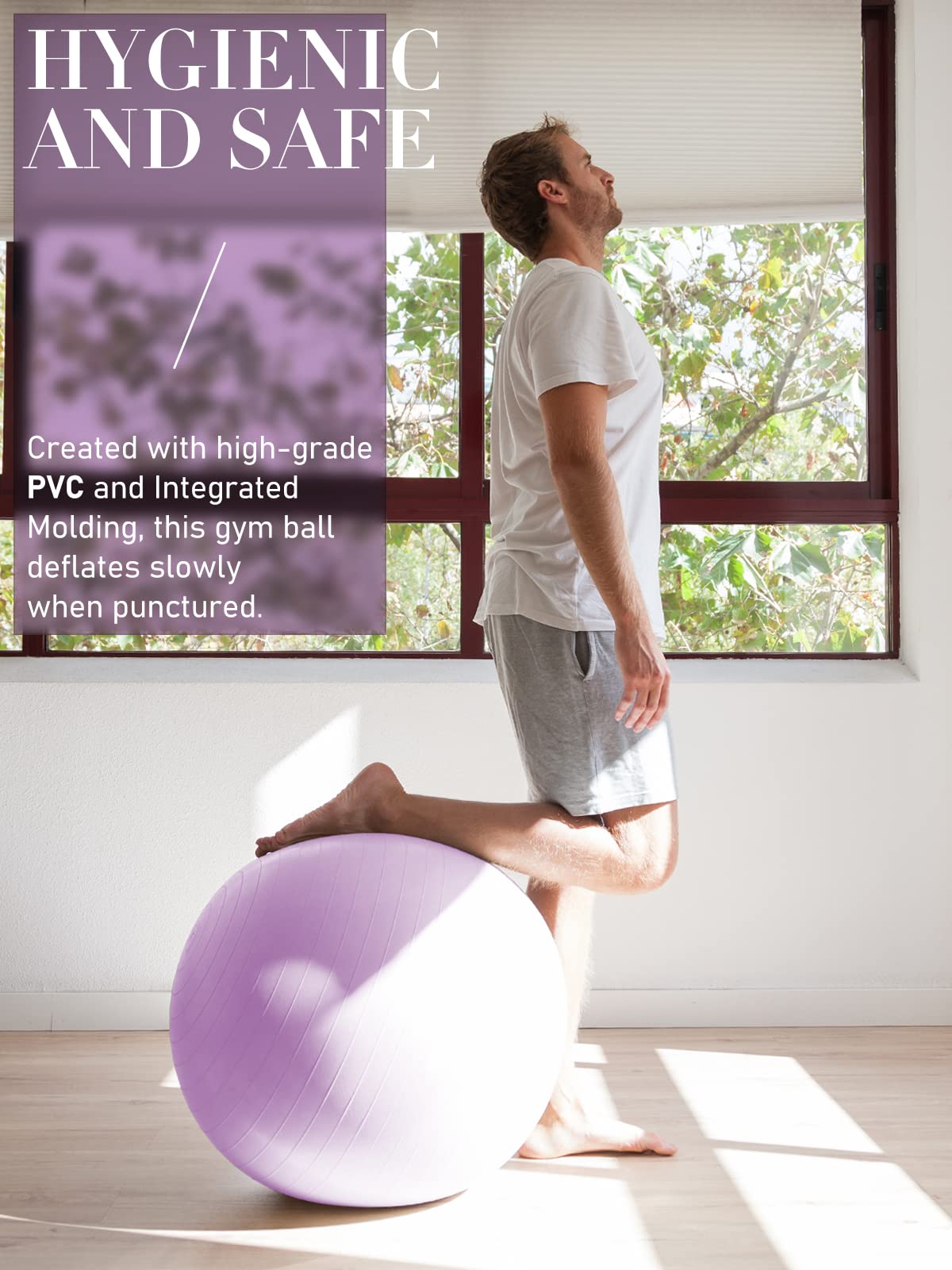 PhysKcal Gym Ball 65cm Purple Exercise Swiss Ball for Fitness Yoga Pilates Pregnancy, Anti Burst Ball Chair for Balance, Stability, Quick Pump Included