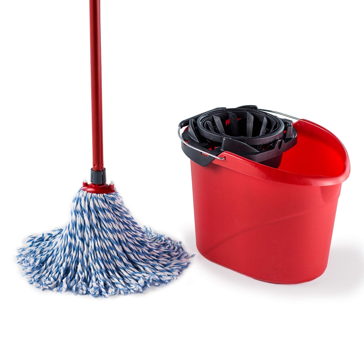 Vileda SuperMocio Microfibre and Cotton Mop and Bucket Set, Mop for Cleaning Floors, Set of 1x Mop and 1x Bucket, Red/Black, 28.3cm (W) x40cm (D) x28.5cm (H)