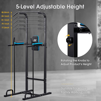 JX FITNESS Power Tower Adjustable Dip Bar Pull up Bar Knee Raise Push Up Workout Abdominal Exercise Home Gym Station Body Building