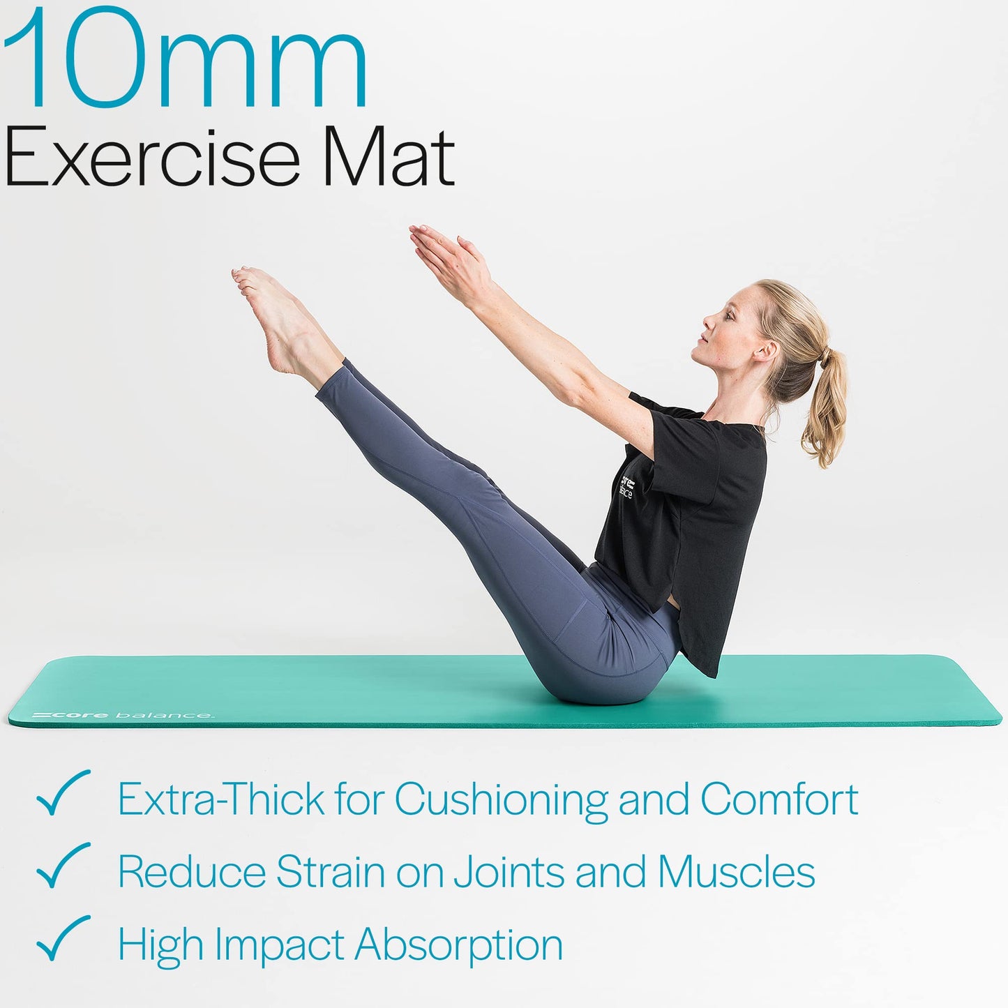 Core Balance Pilates Mat, Extra Thick Foam 10mm, Non Slip, Exercise Fitness Yoga, Compact Lightweight With Carry Strap, 180cm x 60cm x 1cm