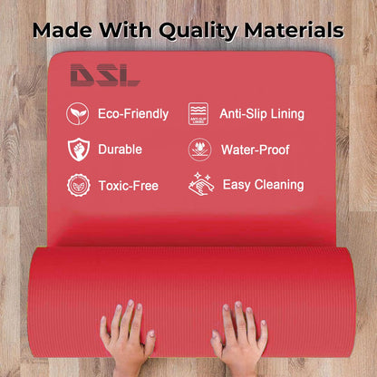 DSL Yoga Mat, Thick Non Slip Exercise Mat - Gym Fitness Pilates Workout Mat for Women Men, 15mm Large 61 x 185cm - Black/Blue/Purple/Pink/Green/Red