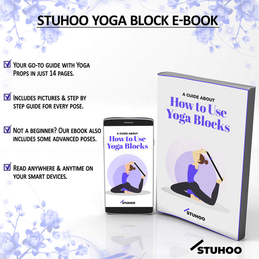 STUHOO Yoga Block Set of 2 and Yoga Strap Includes Descriptive E-book - Sturdy Yoga Brick & Lightweight Eva Foam Block Support Deepen Poses, Provides Strength & Stability for Pilates Practice