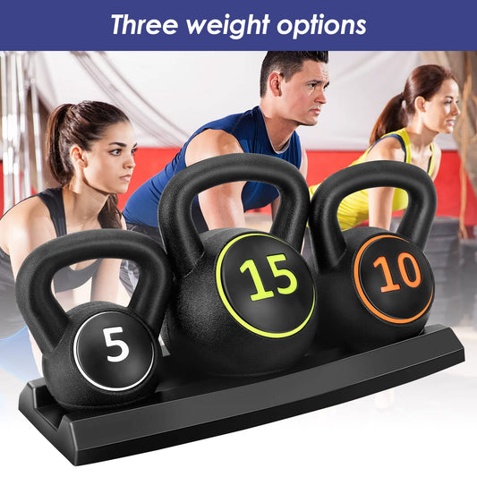 Trintion 3 Pcs Kettlebell Set 5lb 10lb 15lb Weight Lifting Training Kettle Bell Cardio Strength Exercise Equipment for Home Gym Workout Bodybuilding
