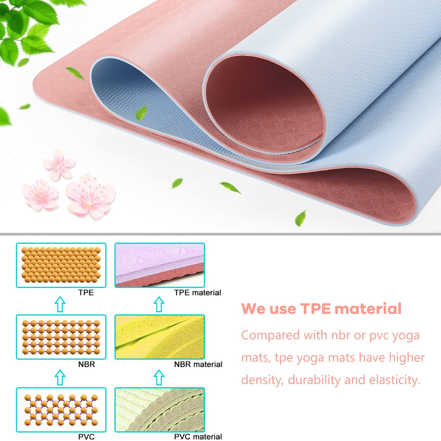 ACTIVE FOREVER Yoga Mat for Women men, Non-Slip, Highly stable TPE Exercise Mat With Carrying Straps, Non-deformable Workout Mat for Pilates, Stretching, Home Gym -183 x 61 x 0.6 CM (Pink Blue)