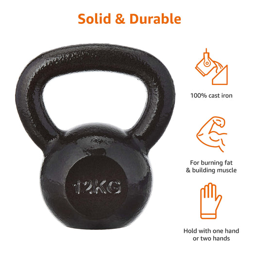 Amazon Basics Cast-Iron Kettlebell with Textured and Painted Surface, Black, 12kg / 26lbs