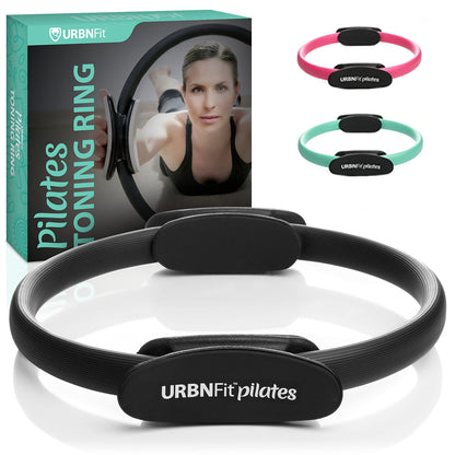 URBNFit Pilates Ring - Fitness Circle, Pelvic Floor Exerciser and Thigh Toner w/ Non-Slip, Dual Grip, Foam Pads and Bonus Workout Guide - Black