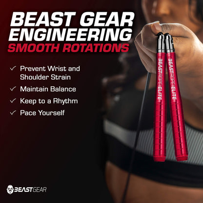 Speed Skipping Rope Adult for Women and Men - Premium Jump Rope w/High Spec Aluminium for Advance Fitness - Beast Rope Elite by Beast Gear for Boxing, MMA, HIIT, Strength Training & Double Unders