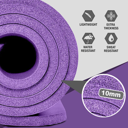 Lions Yoga Mat 10mm Thick NBR Foam Non-Slip Exercise Mat With Carrying Strap, Eco Friendly High Density Workout Mat for Women Men Home Gym Exercise, 180x61cm Purple