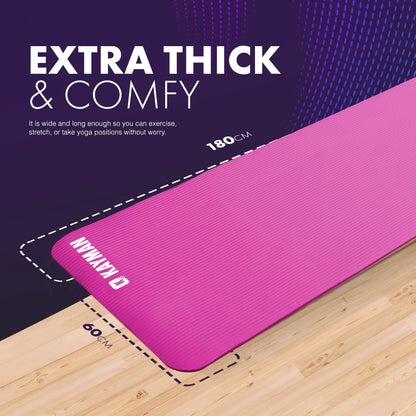 KAYMAN Exercise Yoga Mat Non Slip - Pink, 183 x 60 cm | Best Training & Workout Mat for Yoga, Pilates, Gymnastics, Stretching & Meditation | Eco Friendly Exercise Mat for Home with Carrying Straps