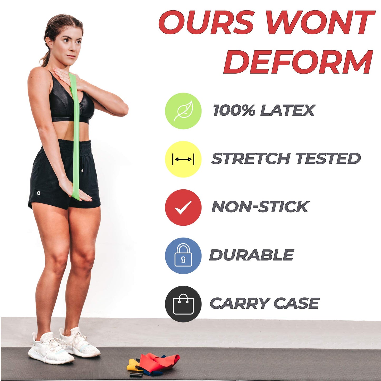 Coresteady Resistance Bands Set of 5 - Mini Fitness & Loop Exercise Band for Men & Women - Yoga, Body & Gym Sport Resistance Loop Bands for Strength, Muscle & Tone - With E-Guide & Travel Bag