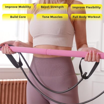 SMUG Active Pilates Bar Kit | Resistance Band Bar Men & Women | Full Body Workout Exercise Bar | Portable & Lightweight Resistance Exercise Stick for Gym & Home | Tone Abs, Upper Body, Legs & Butt