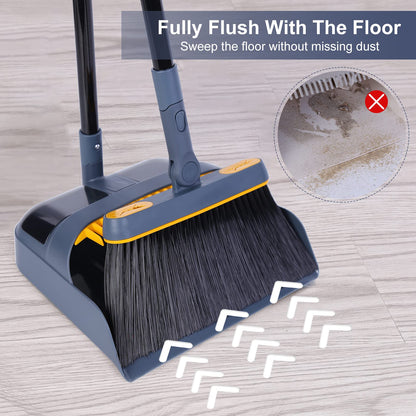 JEHONN Dustpan and Brush Set Long Handled, Tall 180 Degree Rotating Sweeping Brush, Household Dust Pan with Comb Teeth for Indoor Outdoor Garden Home Room Kitchen Office Lobby