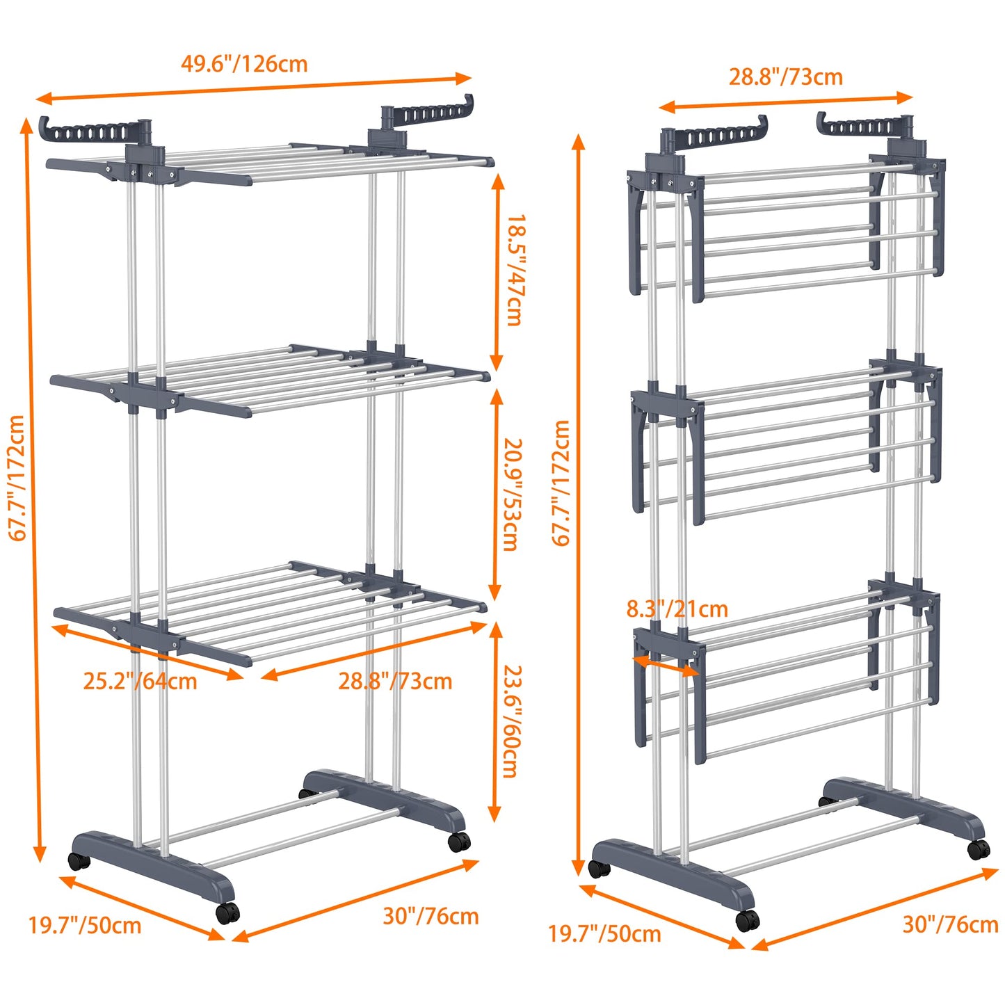 HOMIDEC Airer Clothes Drying Rack,4-Tier Foldable Clothes Hanger Adjustable Large Stainless Steel Garment Laundry Racks for Indoor Outdoor