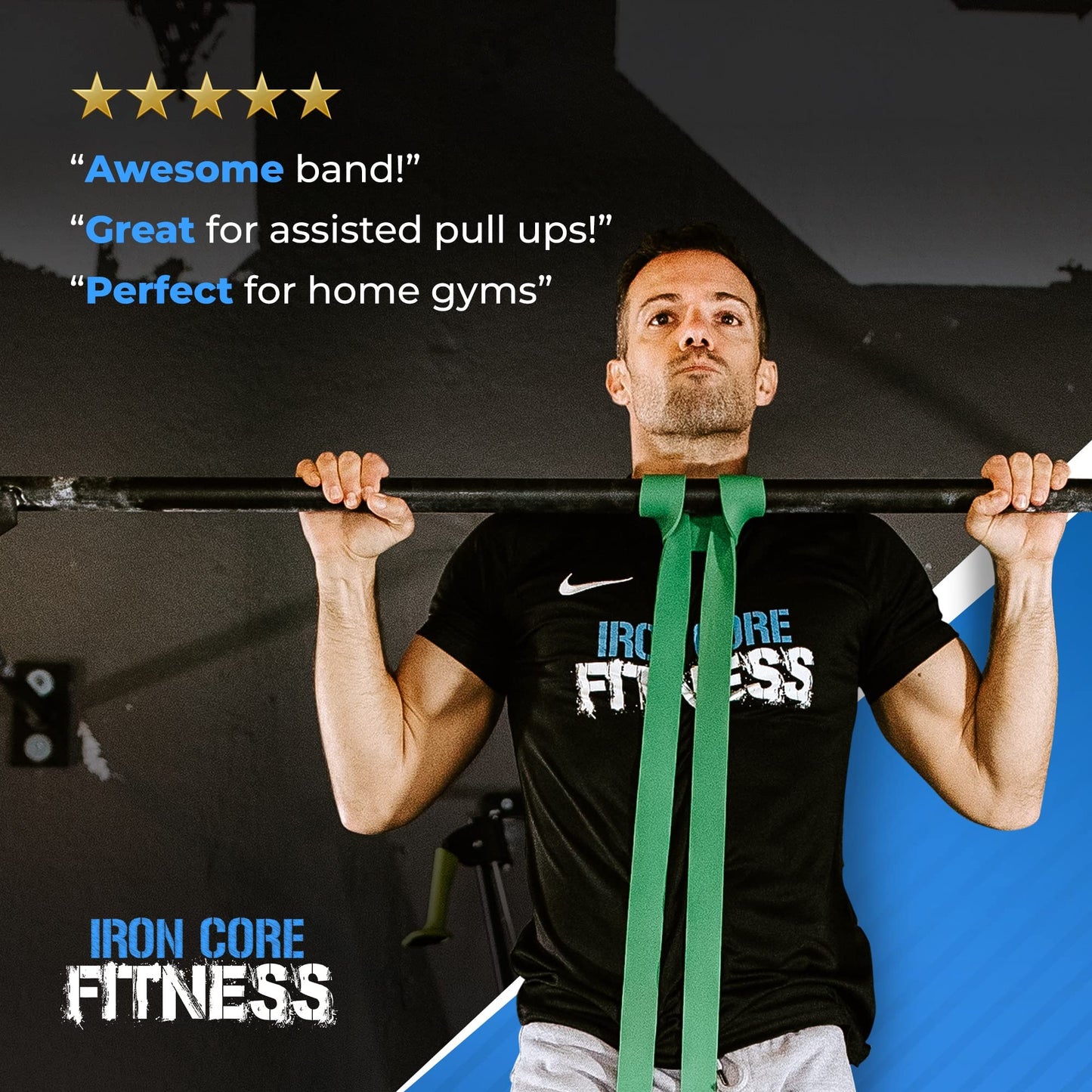 Iron Core Fitness 5 Pull Up Assistance Bands Set of Long Resistance Bands. Gym Quality Pack Of Heavy Medium Light Exercise Bands For Strength, Power, Mobility, Stretching, And Pull Up Assist