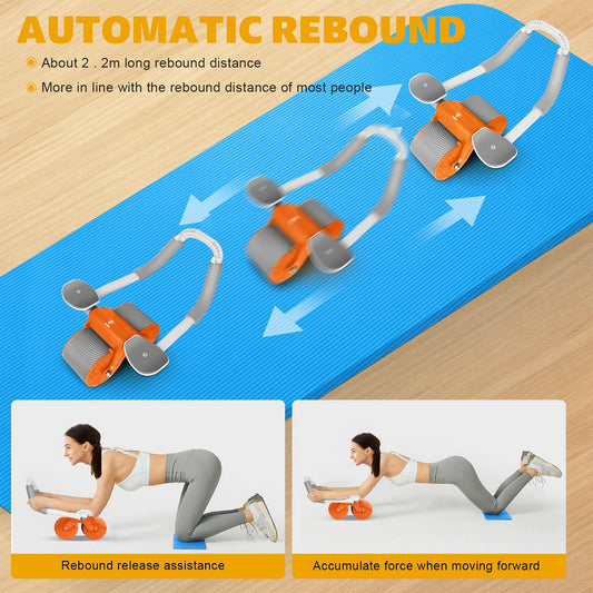 Automatic Rebound Abdominal Wheel, Ab Roller Exercise Wheel with Elbow Support, Abdominal Exercise Wheel, Core Exercise Equipment for Fitness Home Gym Workout - Mute Roller, Dual Wheel Design (Orange)