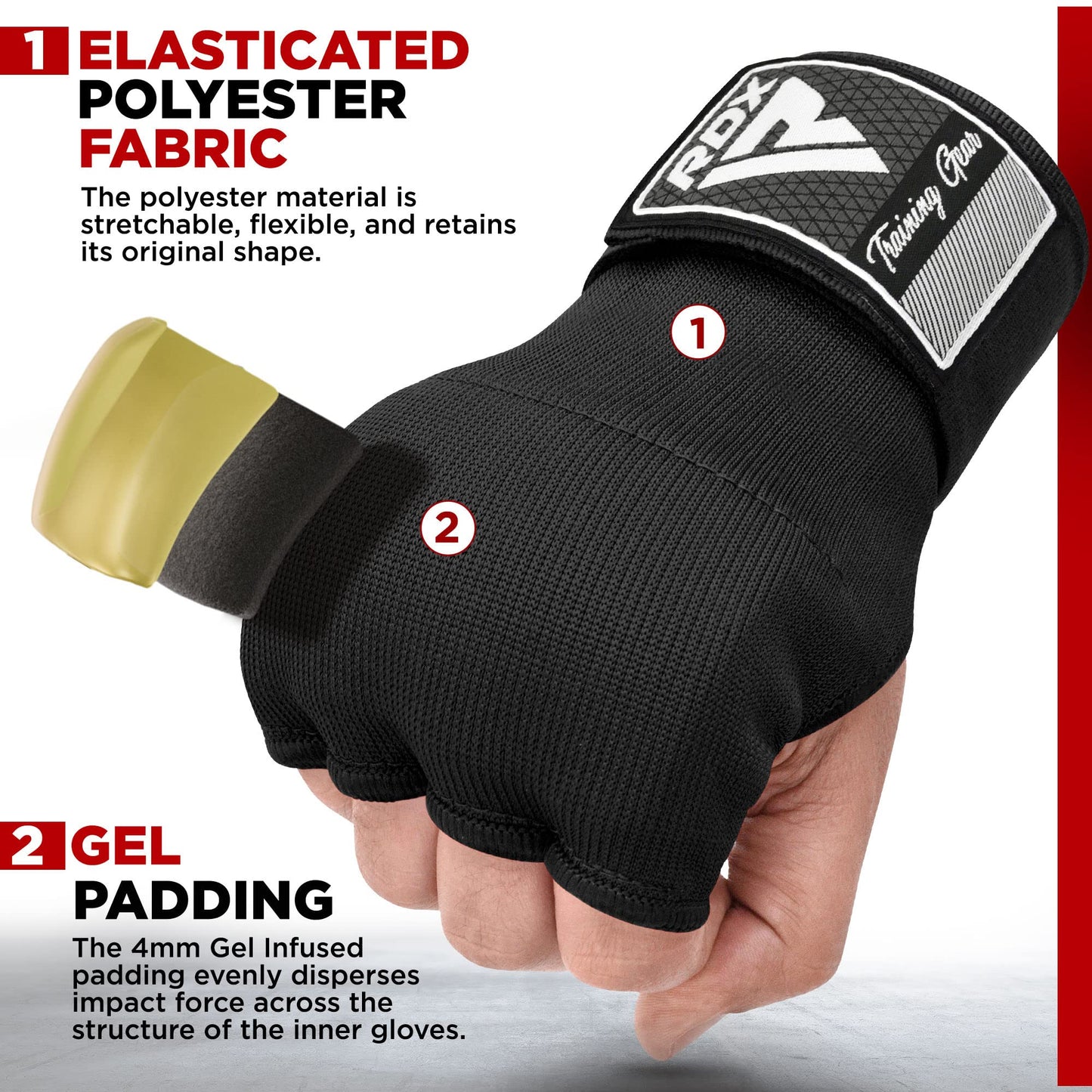 RDX Gel Boxing Hand Wraps Inner Gloves, Quick 75cm Long Wrist Straps, Elasticated, Padded Fist Hand Protection, Muay Thai MMA Martial Arts Punching Speed Bag Training Bandages, Under Mitts Handwraps