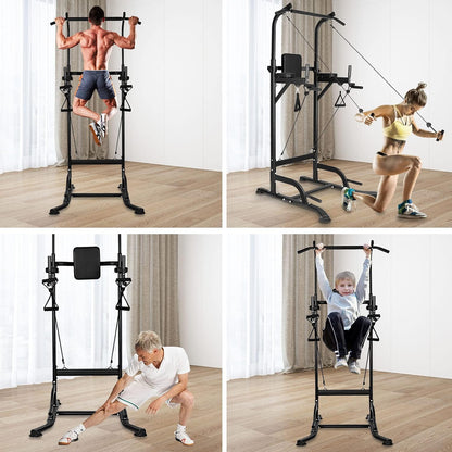 Dskeuzeew Power Tower Dip Station Pull Up Bar, Adjustable Height Multi-Function Power Tower, Push Up Workout Abdominal Exercise for Home Gym Strength Training Fitness Workout Equipment