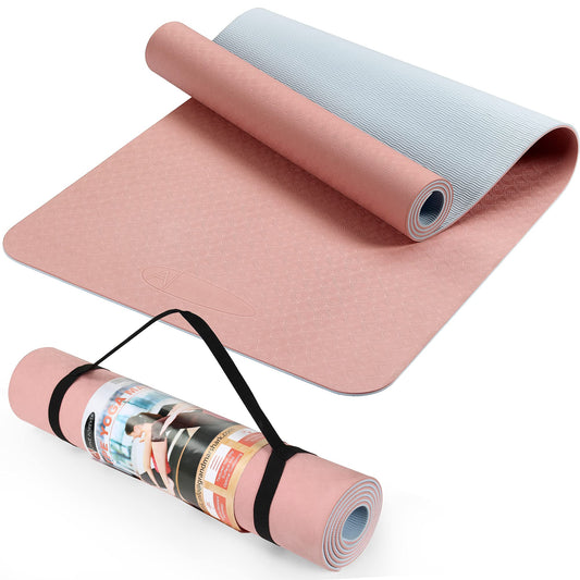 ACTIVE FOREVER Yoga Mat for Women men, Non-Slip, Highly stable TPE Exercise Mat With Carrying Straps, Non-deformable Workout Mat for Pilates, Stretching, Home Gym -183 x 61 x 0.6 CM (Pink Blue)